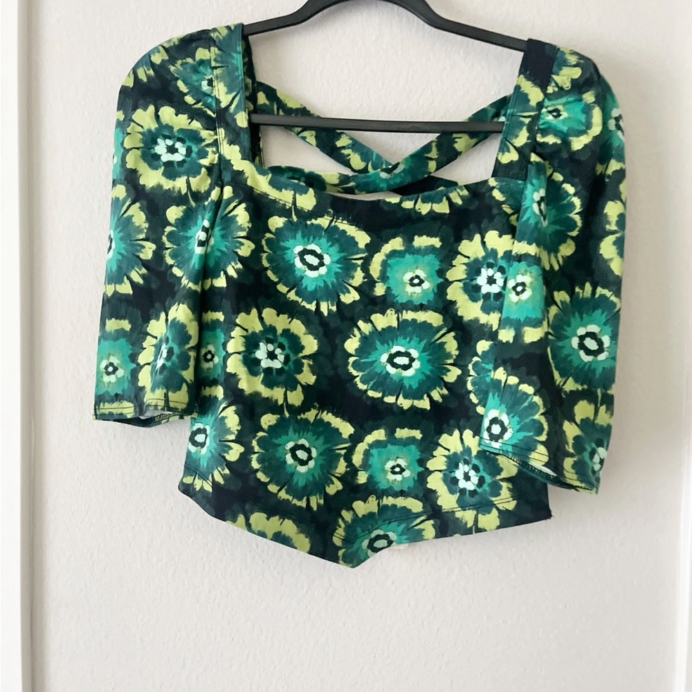 Free People Give Me More Top Floral Green and Black Women's Top